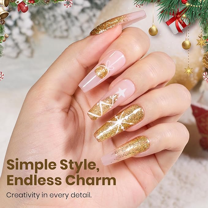 Beetles Gold Gel Nail Polish – Starlit Gold Sparkling Glitter Reflective Purple Gel Polish 15ml UV/LED Soak Off Long Lasting Christmas Nail Art Home DIY Salon