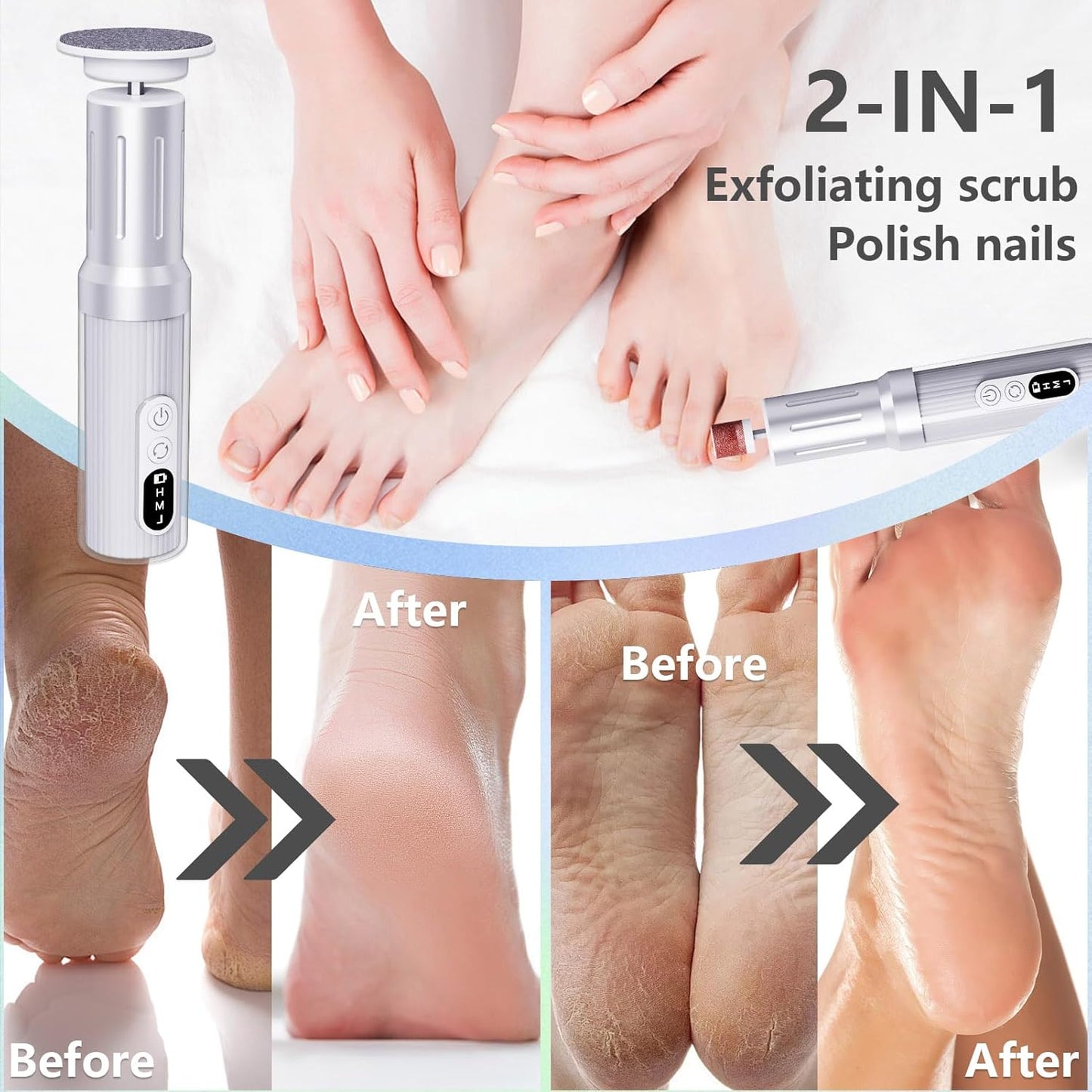 Electric Foot Callus Remover with Nano-Glass Head&Rechargeable Base,6 Speeds Cordless Electric Foot File with Digital Display,Callus Remover for Feet Dead Skin Home Spa Salon with 60Pcs Sandpaper Disk