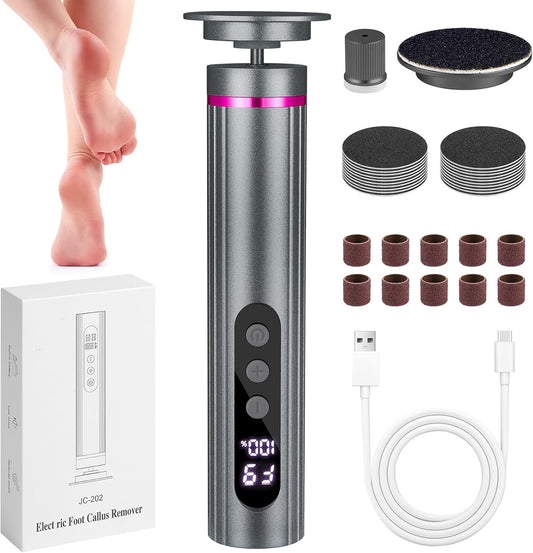 Electric Foot Callus Remover, 2 in 1 Callus Remover for Feet, 9 Adjustable Speeds with Sandpaper Disk and Nail Drill Bits, Digital Display, Rechargeable Pedicure Tools for Dead Skin(Gray)