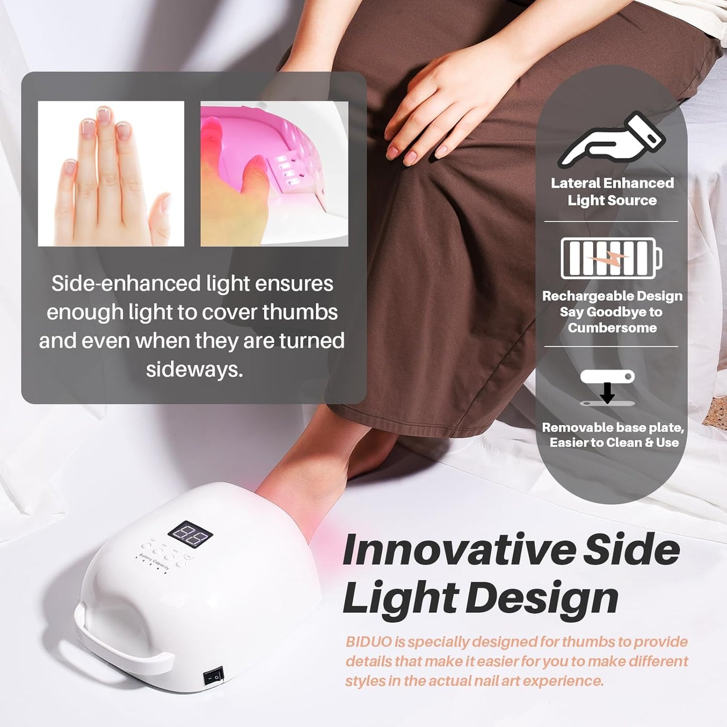 Upgraded Professional Rechargeable UV LED Nail Lamp with 4 Timer,18000mAh Long Battery Life, Electroplated Reflective Base and Inner Wall,Fast Dry Nail Dryer (White JC22-Pro)