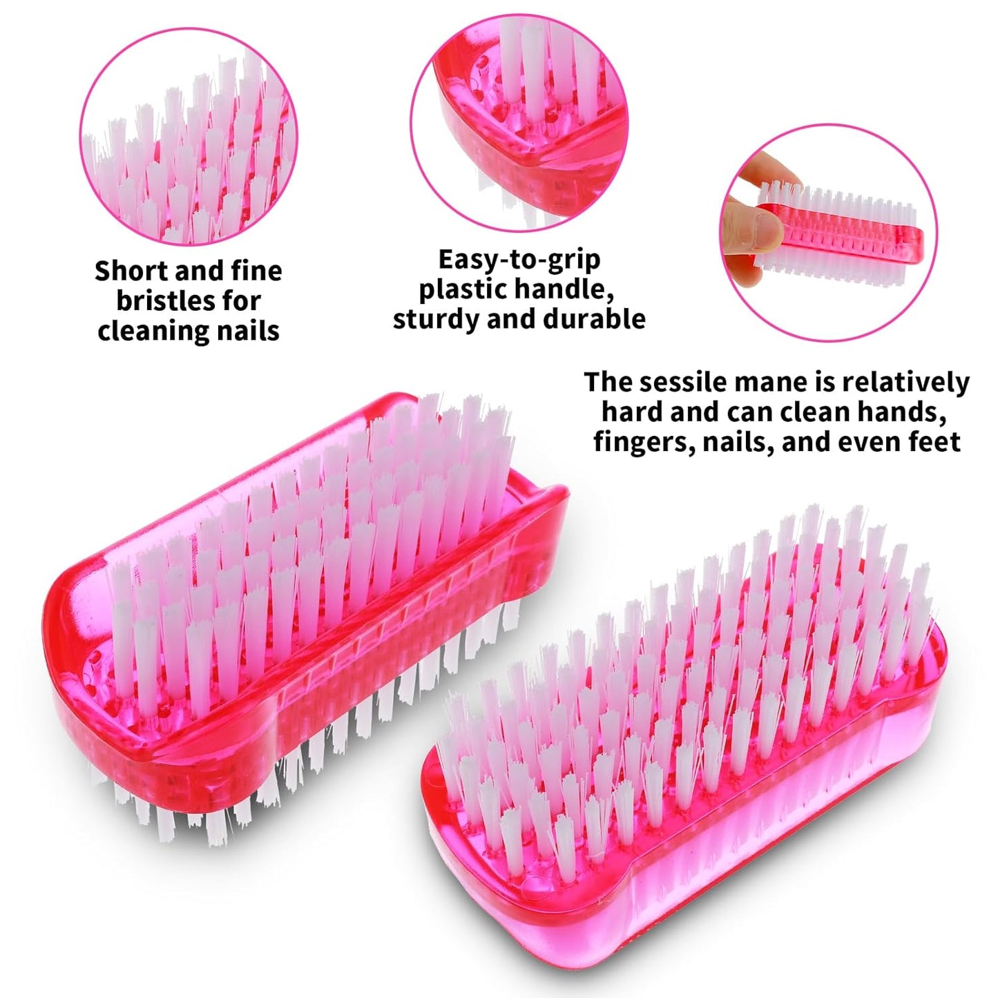 Nail Cleaning Brushes, Double Sided Nail Clean Up Brush with Nylon Stiff Bristles Fingernail Brush for Cleaning Cuticles Fingernails Toes Nail Hand Scrub Brush for Men Women, 2 Pcs(Red, Blue)