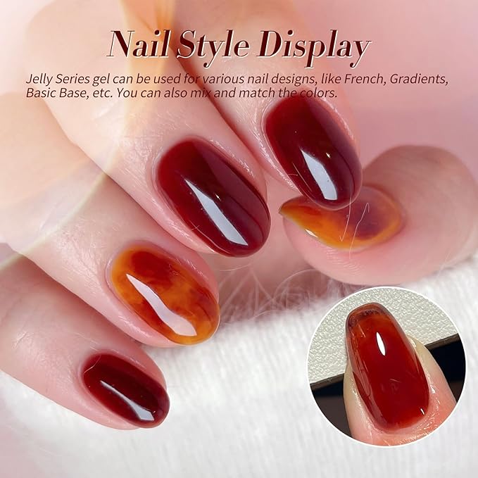 Born Pretty Halloween Fall Winter Jelly Gel Nail Polish Amber Crystal Transparent Brown Orange Red Gel Polish Nail Art Manicure DIY at Home and Salon 6PCS 7ML