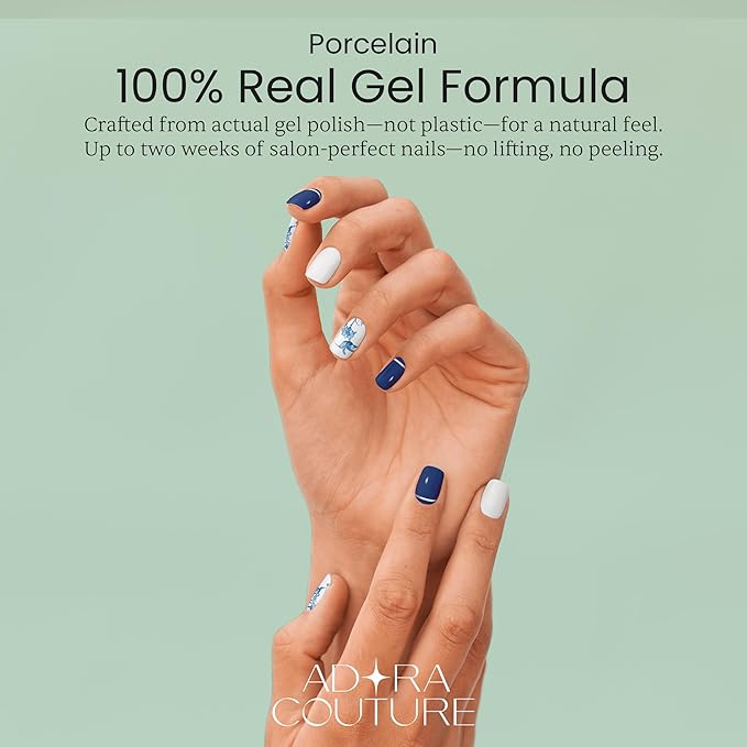 Semi Cured Gel Nail Strips with 30 Pieces - UV Gel Stickers, Manicure Kit, Easy Application Wraps Includes Prep Pads, Nail File, Wooden Stick - UV Light Required (Porcelain)
