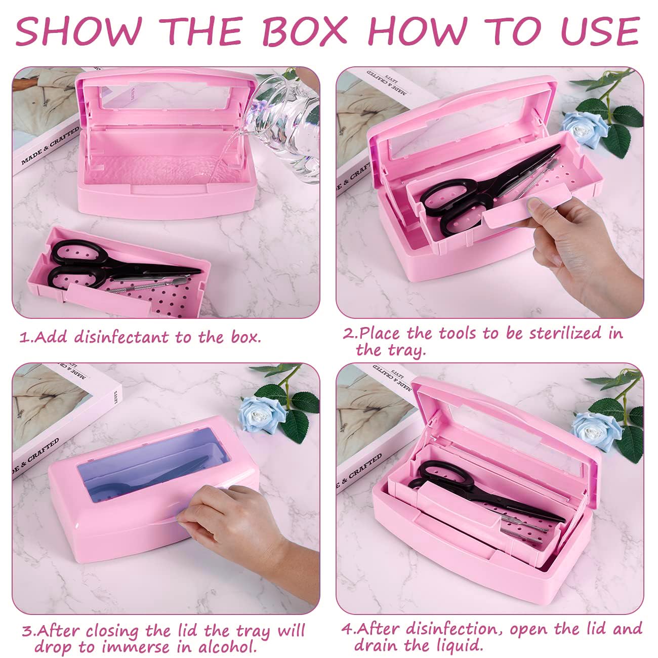 Gusnilo Nail Tool Sterilizer Box barbicide Disinfectant Jar Plastic Disinfectant Container Suitable for Nail Tools Hair Salons Beauty Centers and Manicure and Nail Equipment(Pink)