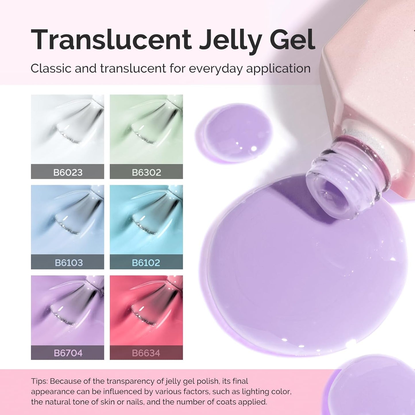 MelodySusie Jelly Gel Nail Polish Set,6 Transparent Colors,Jelly Texture,Pastel Sea Breeze Colors Soak Off UV LED Light Cure or Salon Manicure and Nail Art DIY at Home