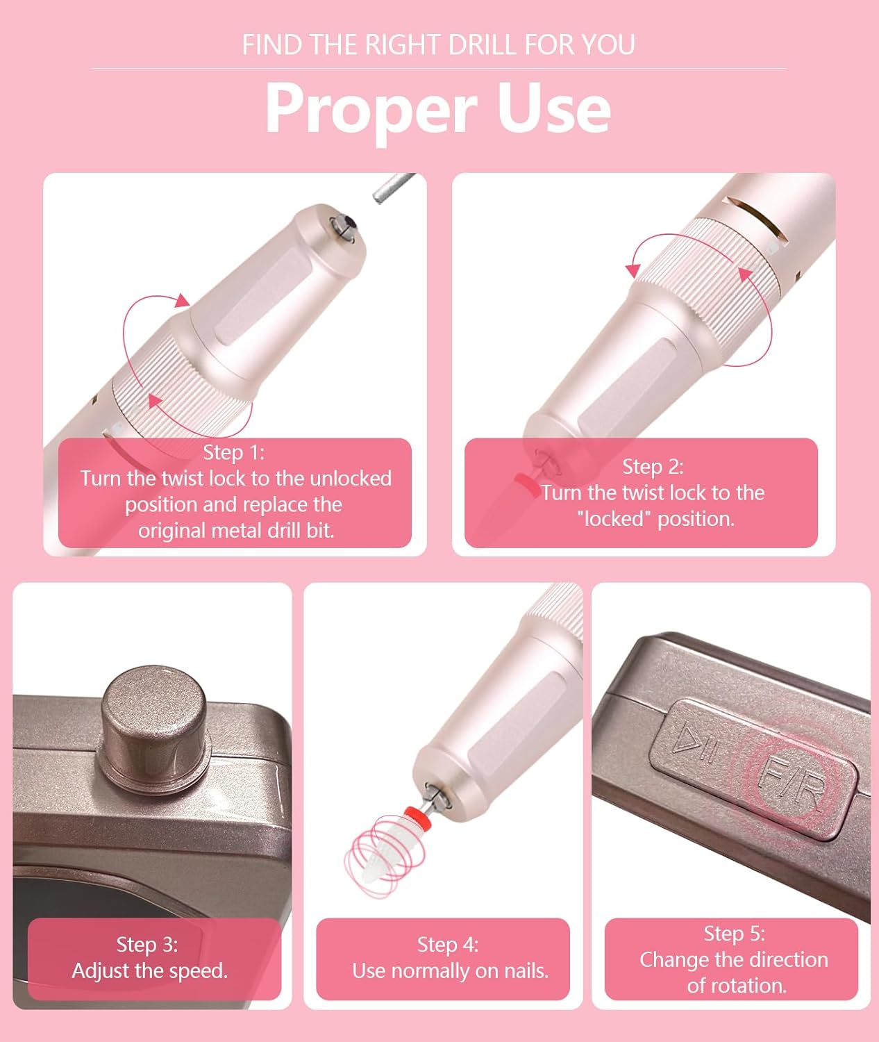 Professional Portable Nail Drill Machine, 35000 RPM Electric Nail File with LCD Display, Reversible Cordless Nail Grinder for Manicure & Pedicure, Type-C Fast Charging
