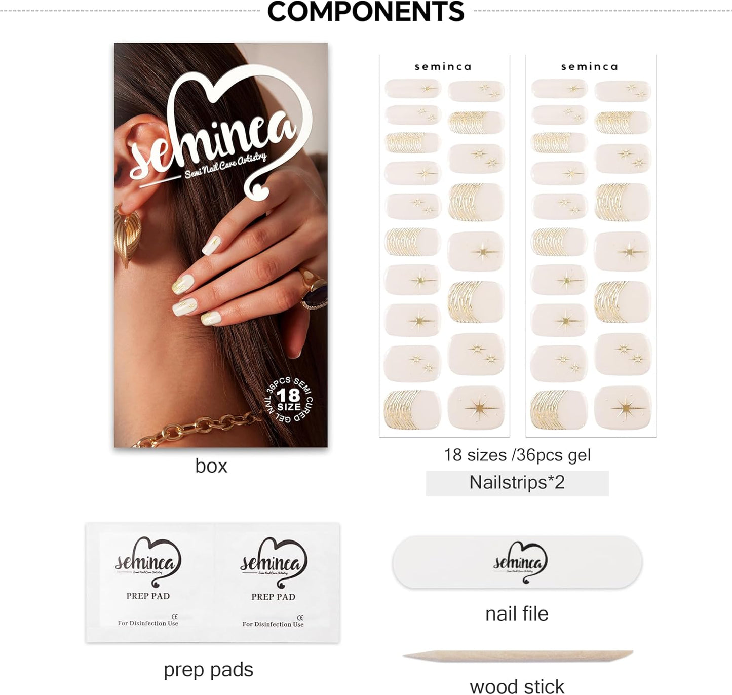 Semi Cured Gel Nail Strips-Salon Quality Semi-Cured Gel Press On Nails Stickers Quick DIY Nail Art Manicure Kits for Women at Home, Works with Any UV/LED Lamps(Sparkle Glam)