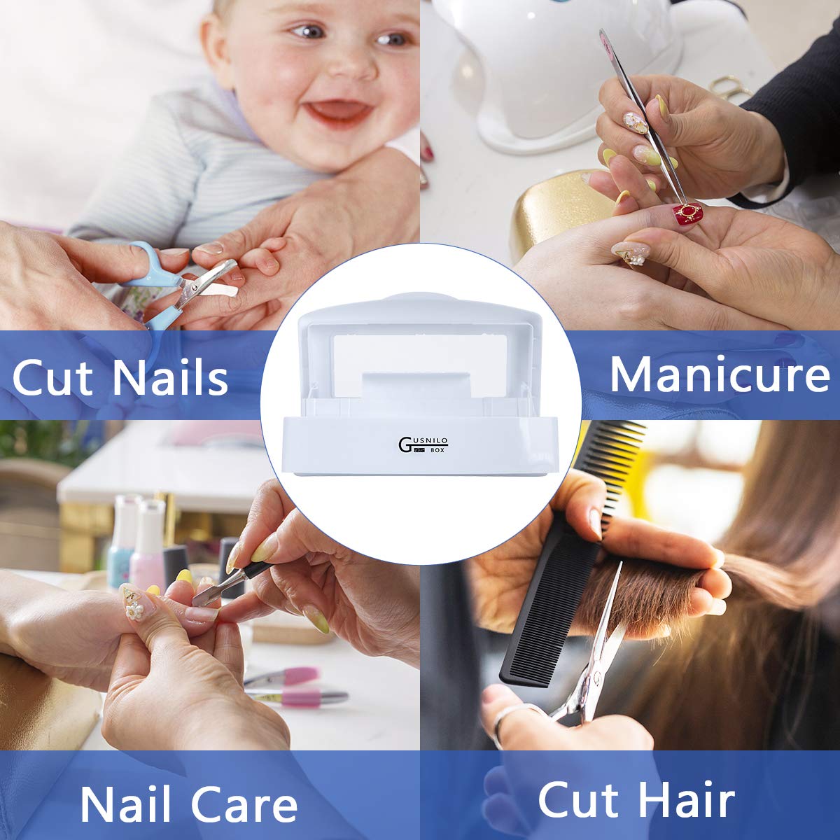 Gusnilo Sanitizing Tray - Disinfectant Container Nail Tool Sterilizer Box Plastic Sanitizing Box for Nail Tools, Hair Salon,Spa (Clear Lid, white)