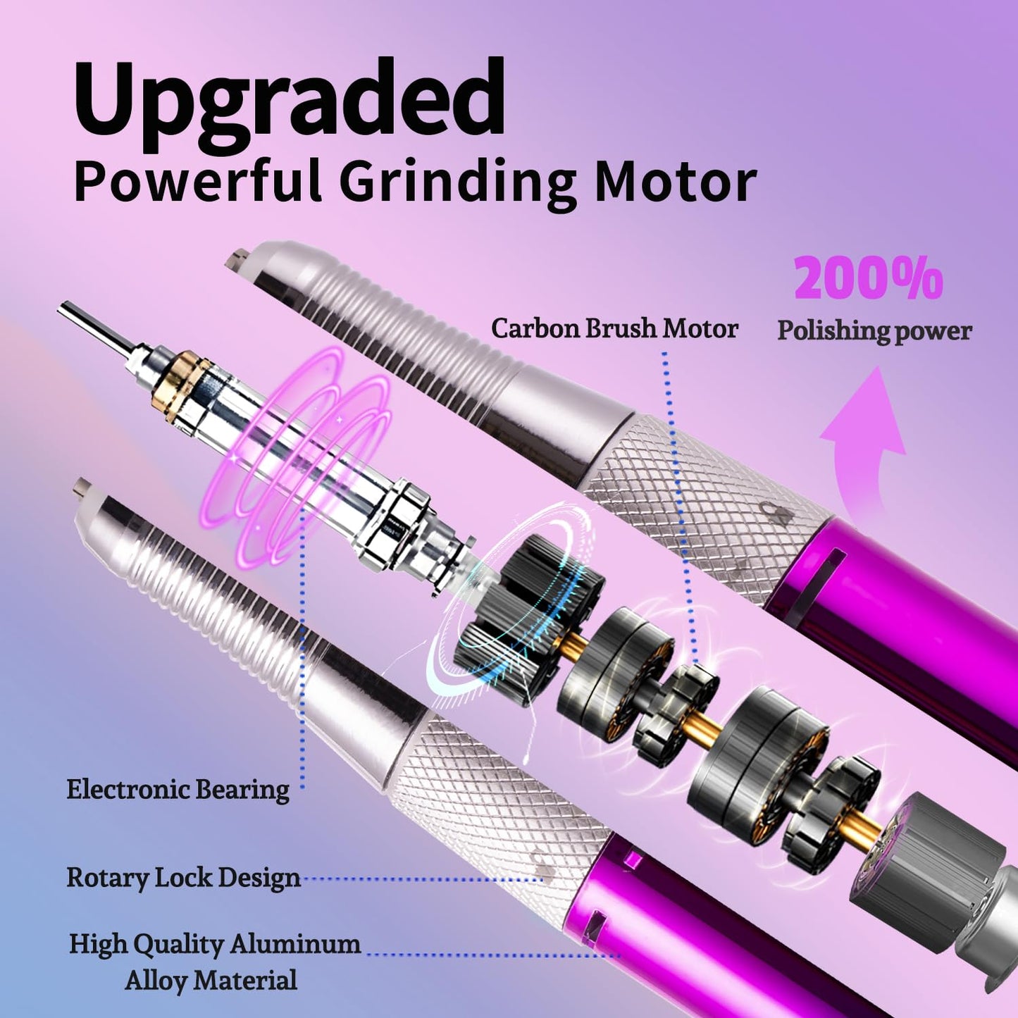 Nail Drill Portable Electric Nail File 35000RPM Electric Nail Drill Cordless Professional with Bits for Acrylic Gel Nails Nail E-File Machine Manicure Polishing for Salon Home (Snowflake Blue)