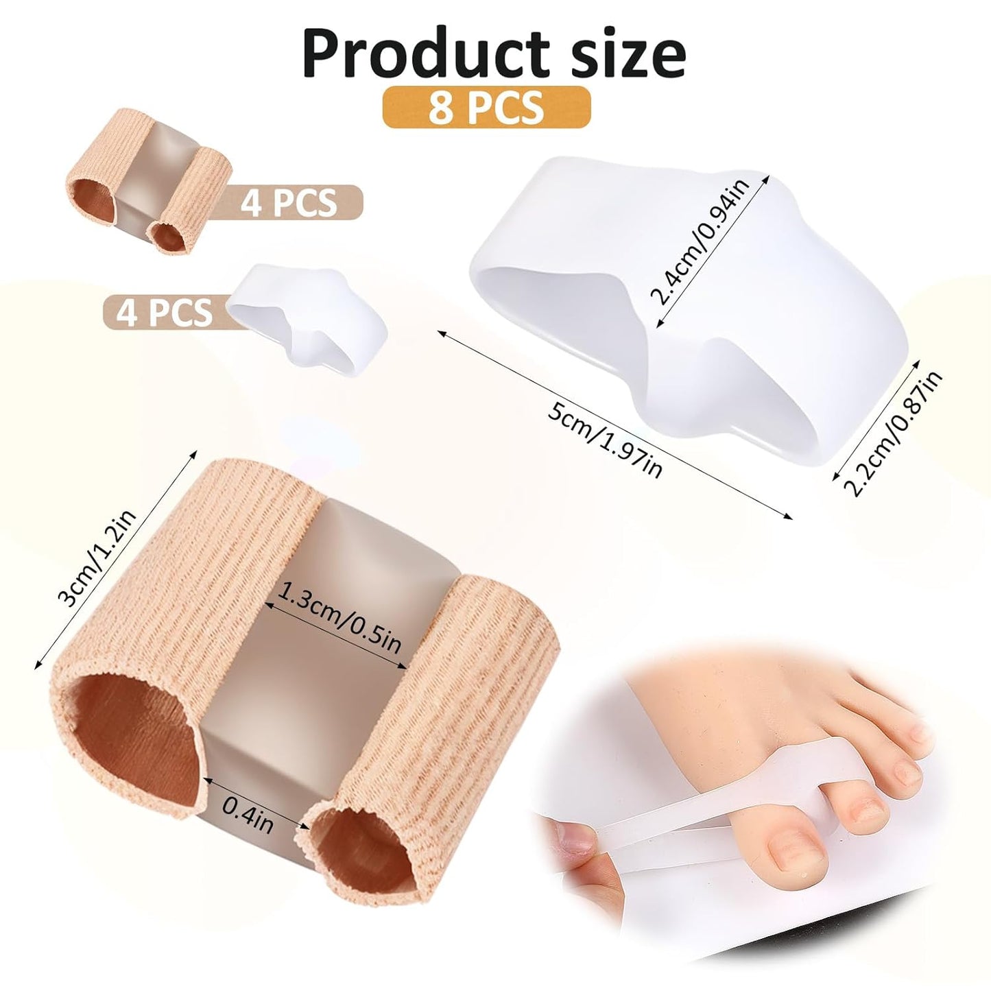 8 Pack Toe Separators Bunion Corrector with 2 Loops Overlapping Hammer Toe Separator Women Men Gel Toe Straightener Fabric Lining Splint for Feet Preventing Rubbing Relieve Foot Pressure