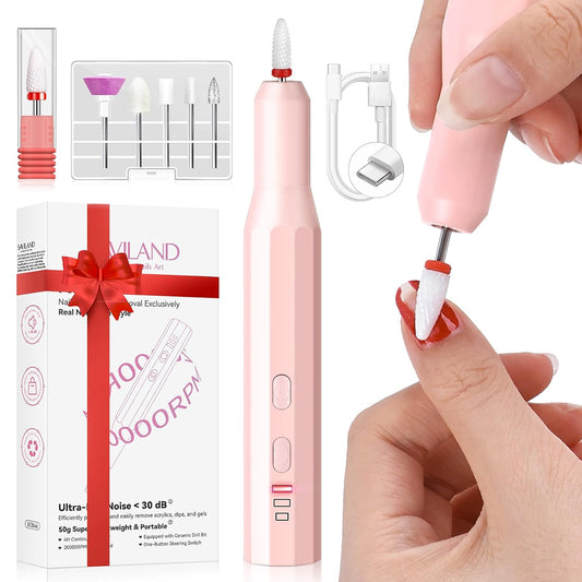 SAVILAND Cordless Nail Drill Kit: Ultra Low Noise 20000RPM Rechargeable Electric Nail File Portable Low Heat Nail Drill Machine with Complete Bits for Beginner Manicure Pedicure Home