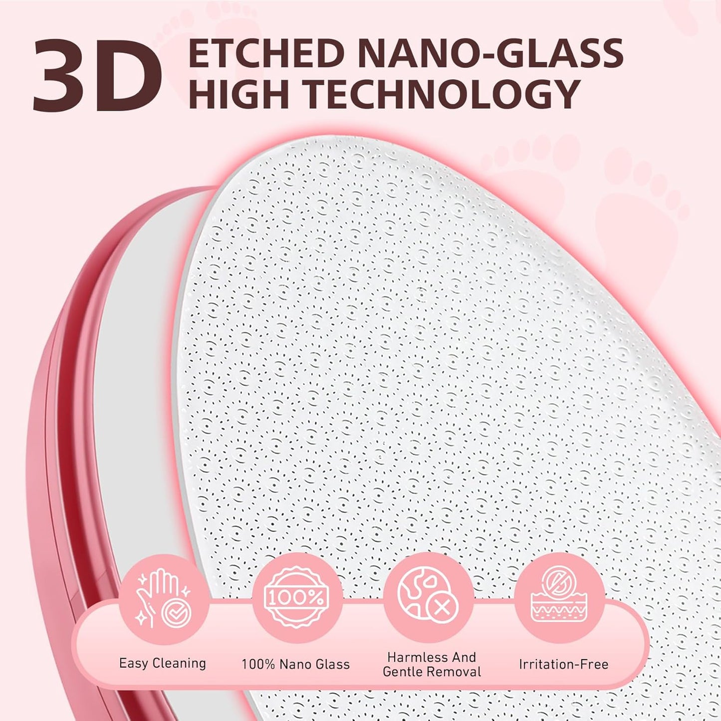 BALUCA Glass Foot File Callus Remover for Feet - Nano Glass Foot Scraper Scrubber Dead Skin Removal for Cracked Heels,Professional Pedicure Tool for Home, Salon, and Travel (Pink)
