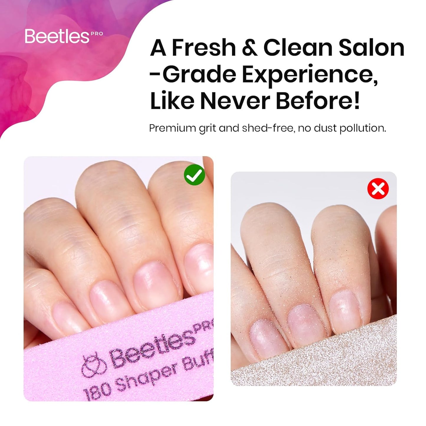 Beetles Nail Buffer Sanding Block 50 Pcs 180 Grit Polisher Buffing File 4 Sides Nail Files Pink Art Pedicure Manicure File for Acrylic Nails and Natural Nails
