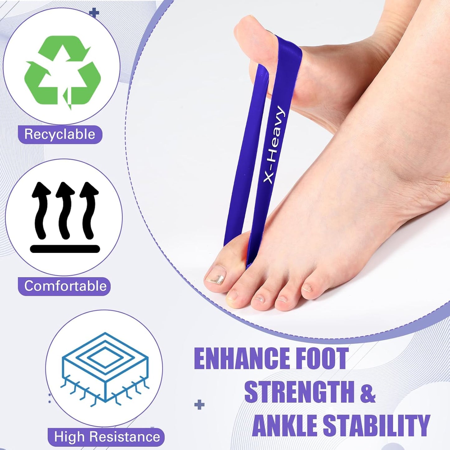 Set of 5 Toe Stretcher Bands for Bunions Correction Foot Big Toe Spacers Resistance Straightener Loop Bands with Carry Bag for Women Men Hallux Valgus Alignment Yoga Exercise(Purple)
