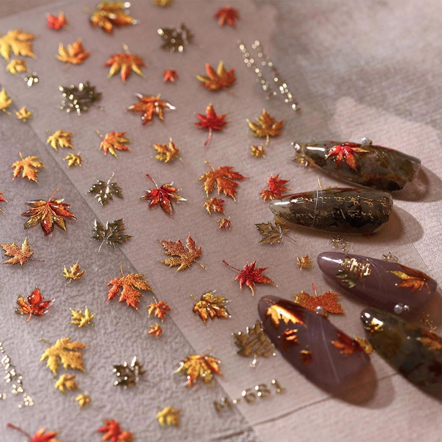 Maple Leaf Nail Stickers 5D Embossed Nail Decals Fall Design Nail Supplies Gold Leaf Stickers for Women Nails Decorations Thanksgiving Day Nails Accessories 1PCS
