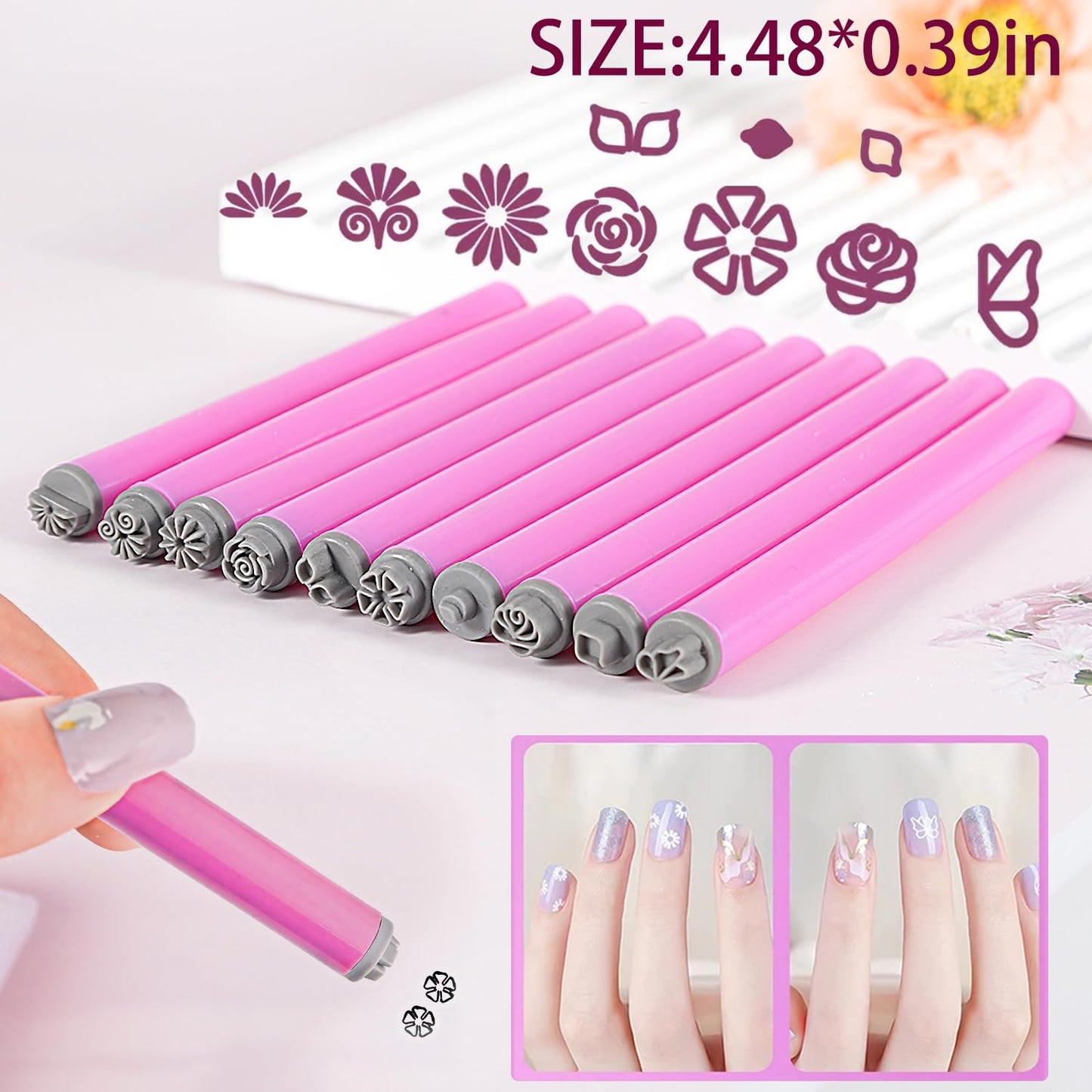 10pcs Nail Art Stamp Pen Set Flower Design Nail Stamping Pens Nail Stamp Tool Nail Art Stamps for Women
