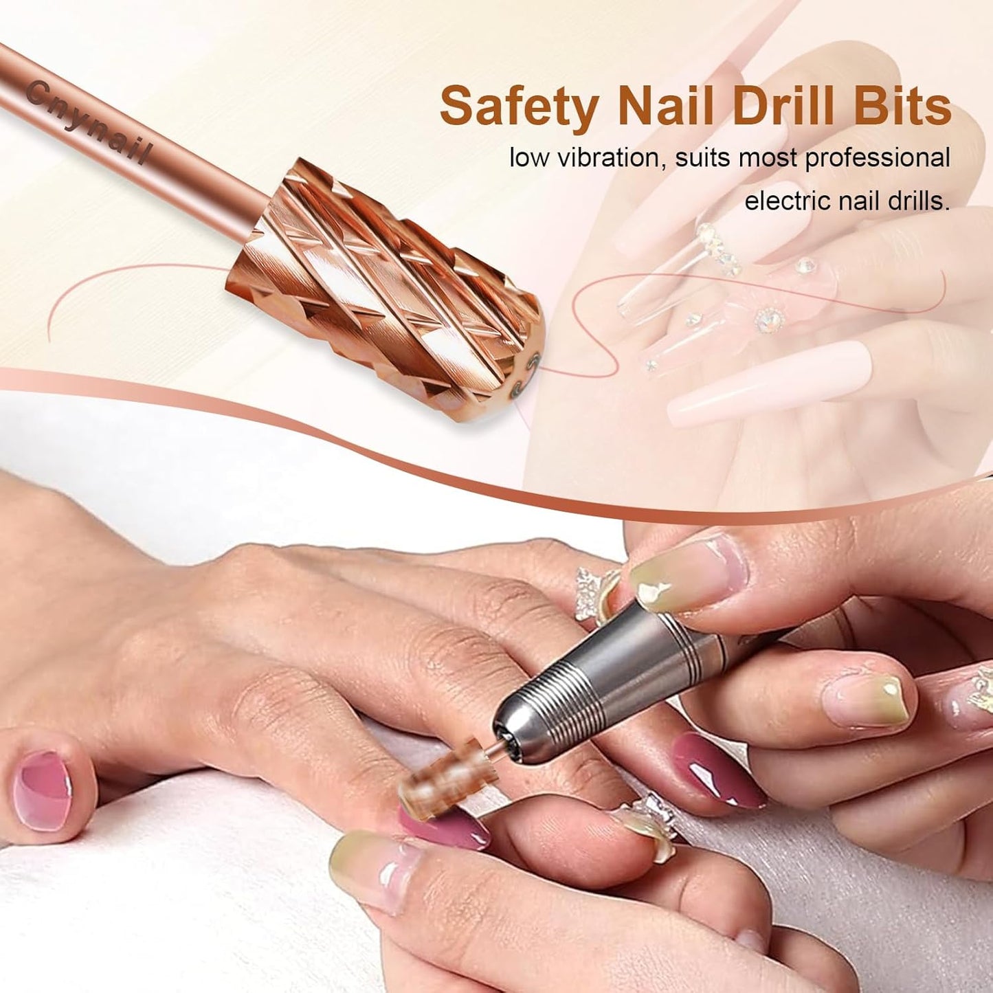 3/32" Large Barrel Smooth Round Top Tungsten Carbide Nail Drill Bit Safety Bit for Gel & Acrylic Removal, Right Way Rotating Efile Tip, Salon Electric File Accessory (5XC Grit, Rose Gold)