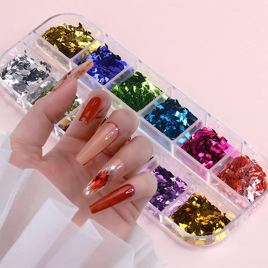 Rhombus Glitter Nail Art Sequins, Holographic 3D Shiny Nail Art Flakes Acrylic Supplies, 12 Colors Rhombus Nail Art Design for Women Girls Manicure Powder Charms Decorations DIY Sparkly Nail Art Tips