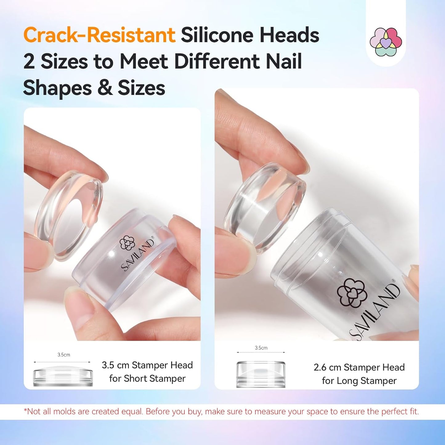 SAVILAND Essentials Nail Stamp Heads: 6 PCS Clear Nail Stamper Head Long & Short Jelly Silicone Nails Art Stamp Crack-Resistant French Tip Stamp Replacement Heads Nail Tech French Manicure Tools