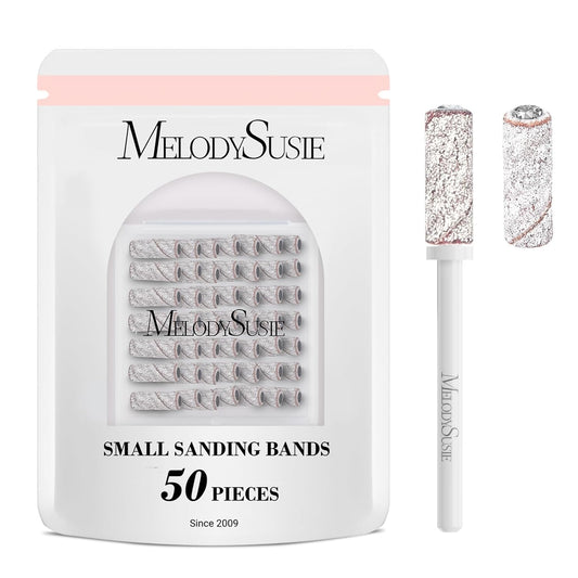 MelodySusie 50 Pcs Nail Drill Bits Small Sanding Bands with 3.1mm Mandrel Bit, 180 Fine Grit Nail File for Acrylic Nails Gel Manicures and Pedicure, Zebra