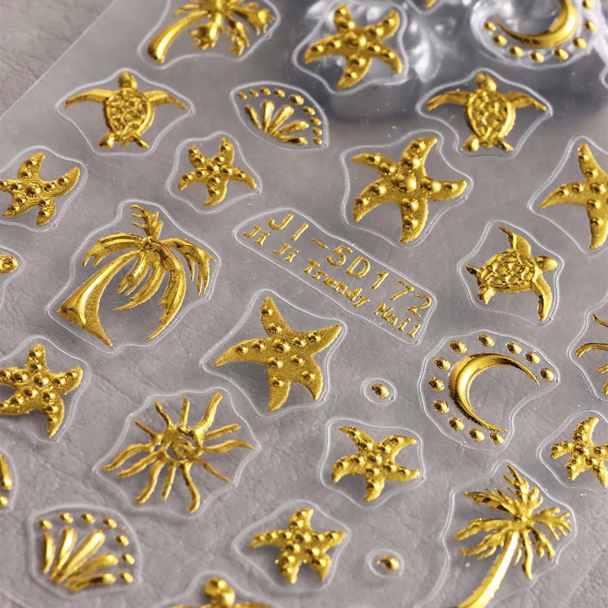 Summer Nail Art Stickers Decals Palm Tree Starfish 5D Embossed Nail Decals 2PCS Golden Coconut Tree Turtle Moons Summer Nails Design Adhesive Sticker Nail Art Supplies for Women Manicure Decorations