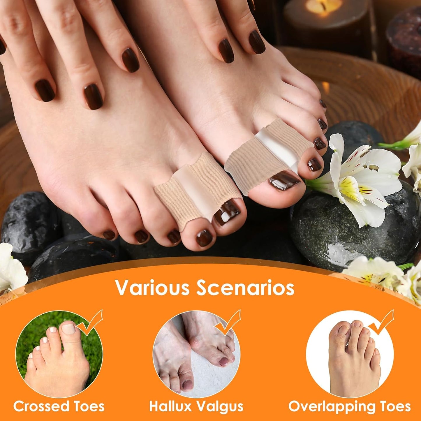 4 Pack Gel Toe Separators, Toe Spacer Toe Separators for Overlapping Toes Hammer Toe Corrector for Women Men Bunion Corrector with 2 Loops for Feet, Hammer Toe Straightener(2PC)