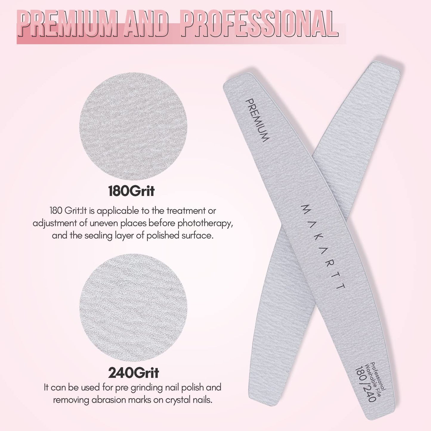 Makartt Nail Files: 180/240 Grit Emery Boards for Nails, 10pcs Professional Dual-Sided Fingernail Files for Natural Nails Prep & Buffing, Reusable Nail Care Manicure Set for Salon & Home Use
