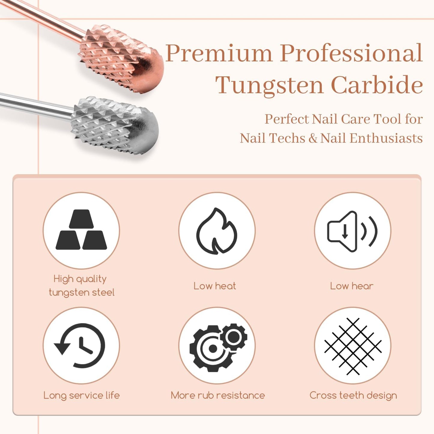 Nail Drill Bits Smooth Top 2PCS, Drill Bits for Nails Tungsten Carbide Bits for Acrylic, 3/32" Safety Nail Bits for Removing Acrylic/Hard Gel for Salon Experienced, Extra COARSE(XC)