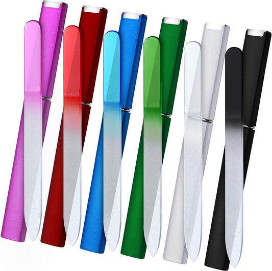 6 Pack Glass Nail Files with Case Stocking Stuffers for Women Crystal Glass Fingernail Files for Natural Nails Double Sided Nail File Gifts Manicure Set for Gentle Nail Care, 6 Colors