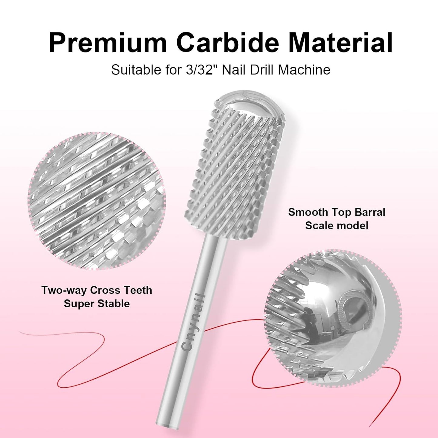 3/32" Large Barrel Smooth Round Top Tungsten Carbide Nail Drill Bit Safety Bit for Gel & Acrylic Removal, 2-Way Rotating Efile Tip, Salon Electric File Accessory (C Grit, Silver)