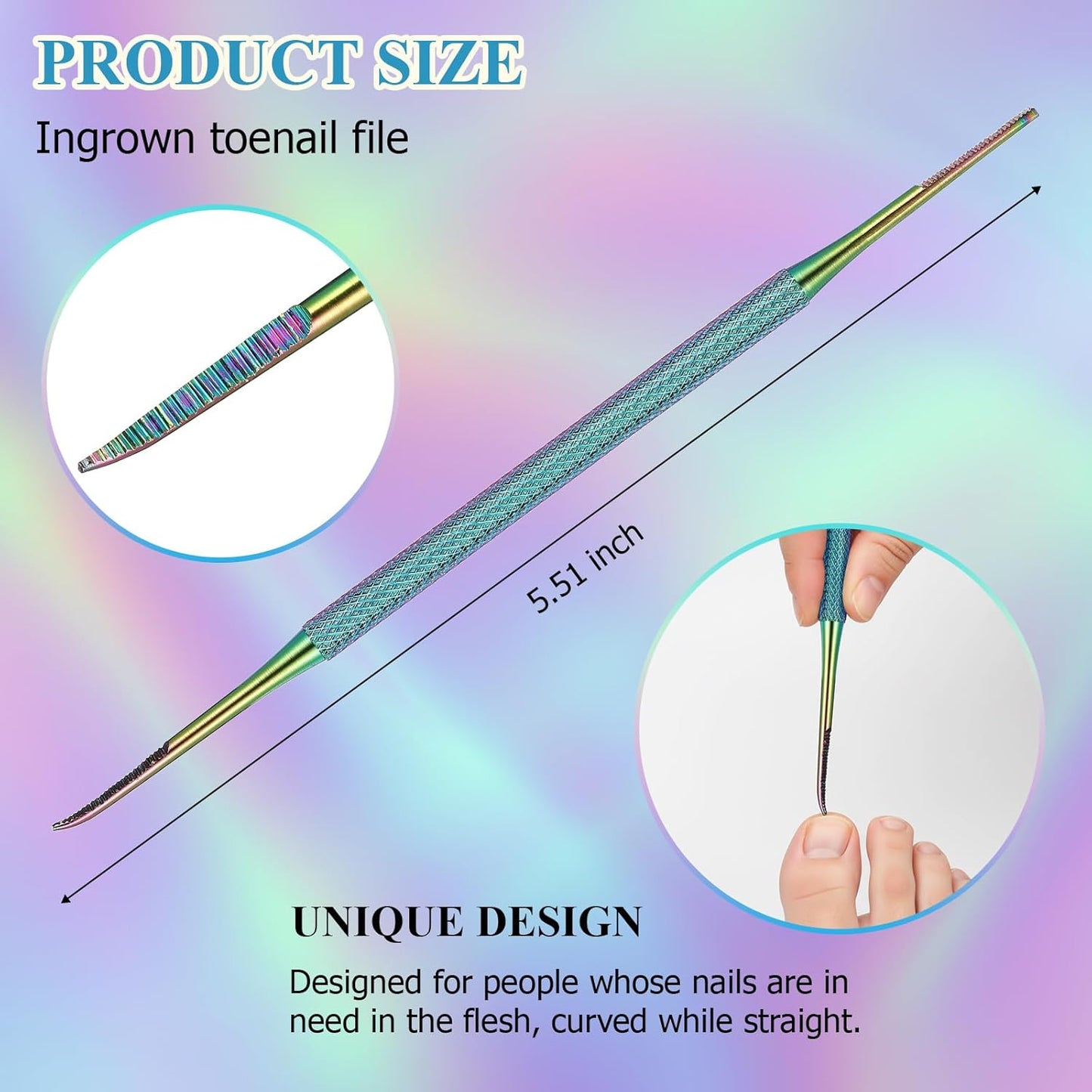 Mudder 6 Pack Ingrown Toenail Files Double Sided Toenail Lifters One Side Flat and One Side Curved Stainless Steel Manicure Treatment Removal Pedicure Tools for Feet Under Nail Cleaner (Rainbow)
