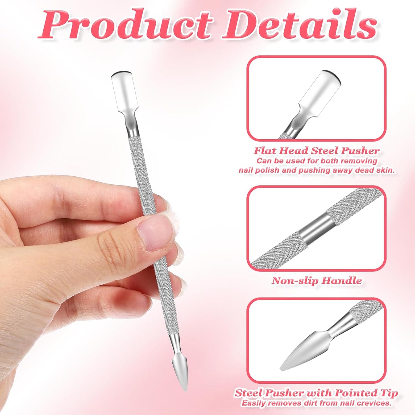 5 Pcs Cuticle Pusher Tool,Dual-Ended Cuticles Pushers Metal Cuticle Pusher and Scraper Stainless Steel Nail Scraper Tool Nail Cleaner Tools for Professional Salon & Home Manicure