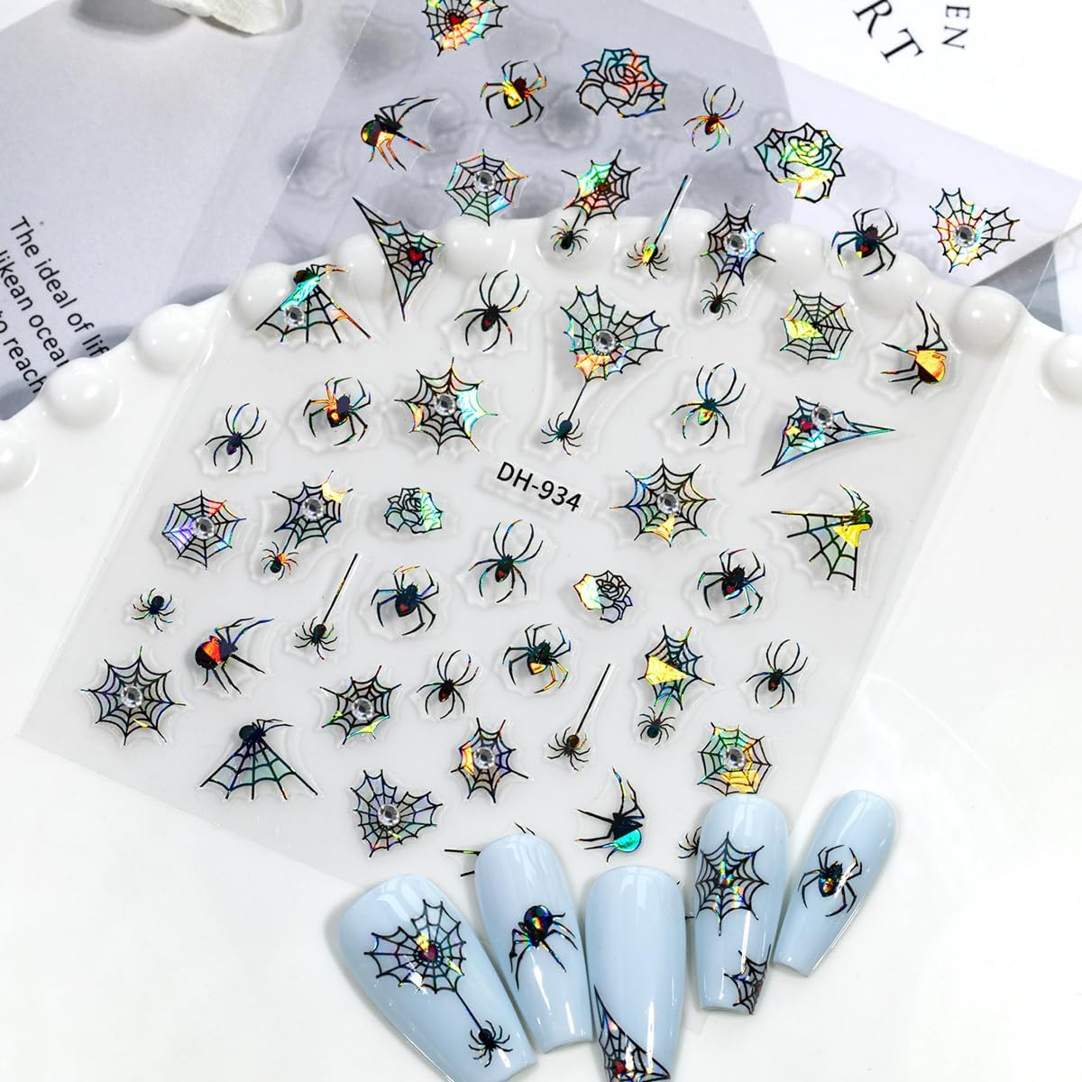 2 Sheets Halloween Nail Stickers Self Adhesive Spider Web Nail Art Stickers 5D Spider Rhinestones Nail Decals Gothic Halloween Nails Design DIY Holiday Manicure Supplies for Women Nails Accessories