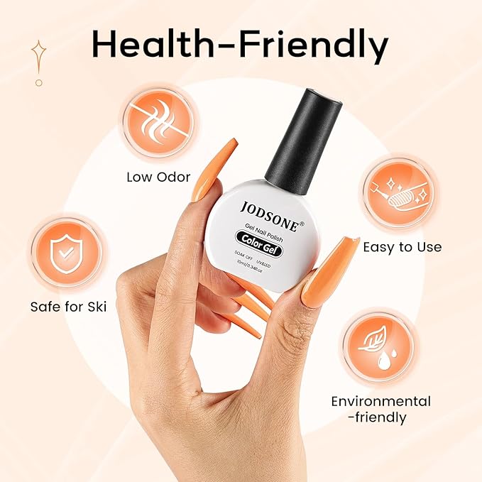 JODSONE Pale Orange Gel Nail Polish 10ml Soak Off LED Gel Polish Medium Orange Nail Color Salon Vegan & Cruelty-Free Quality Long-Lasting Need U V Lamp Curing