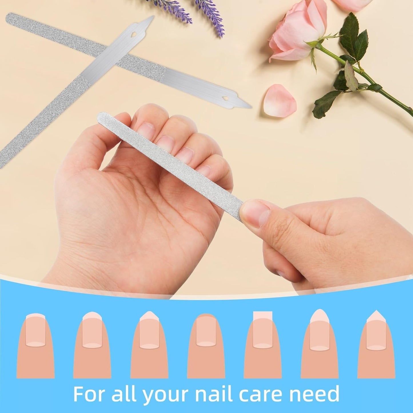 Diamond Dust Nail File, 5 Pcs Metal Nail File with Sharp Pointed Tip, Stainless Steel Nail Dresser Nail Buffering Files, Double Sided Nail File Fingernails Toenails Manicure Files for Salon and Home