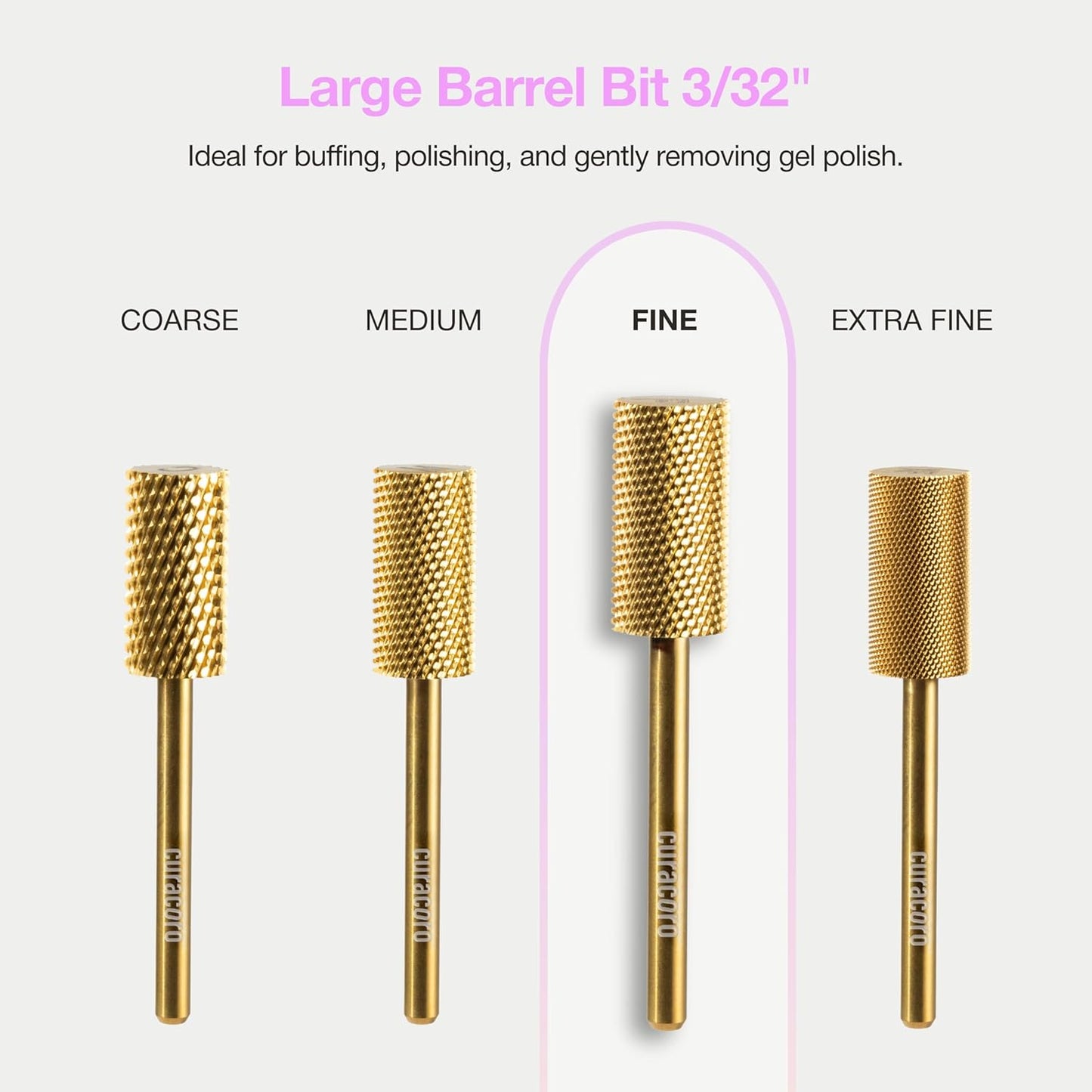 Curacoro Nail Drill Bits 3/32'' - Safe Smooth Stop Large Barrel Carbide Bit (Fine), Gently Bits for Removal & Nail Enhancement, for Nail Beds, Nail Art Pedicure Manicure Salon & Home