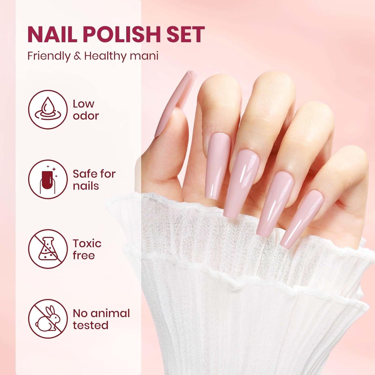Nude Pink Nail Polish Set, Quick Dry Sheer Regular Nail Polish White Light Pink Glitter Fingernail Polish Natural Neutral Nail Lacquer High Glossy Nail Manicure DIY Salon Gift for Women Girl