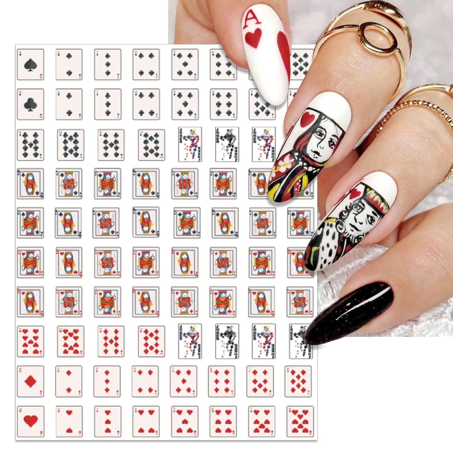 8 Sheets Poker Nail Art Stickers - Playing Card & Vegas Casino Theme Self-Adhesive 3D Nail Decals for DIY Slot Machine Winner Manicure