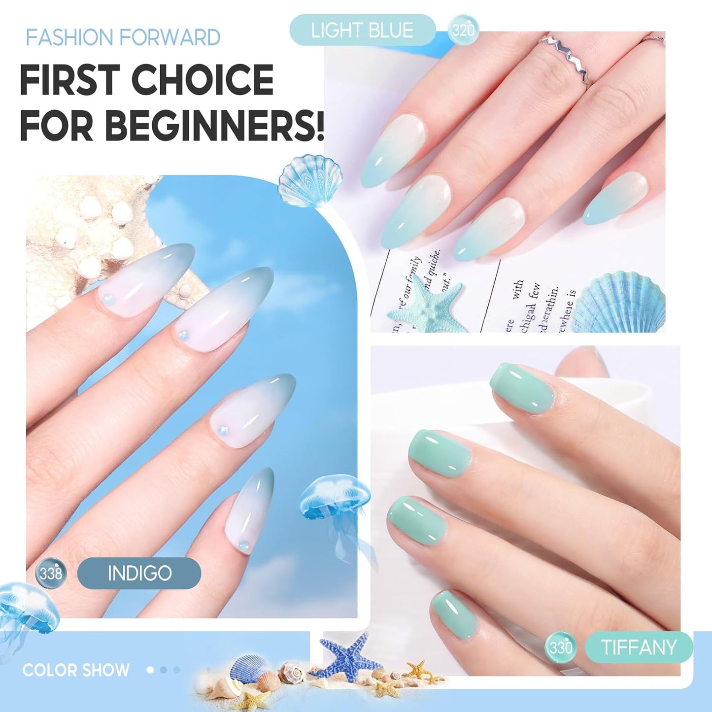 PEACECOLOR Blue Jelly Gel Polish Set, 10ML Transparent Clear Light Blue Collection 6 Colors Jelly Gel Nail Polish Kit for Beginners All Season Home Salon DIY Nail Art Design Gifts for Women