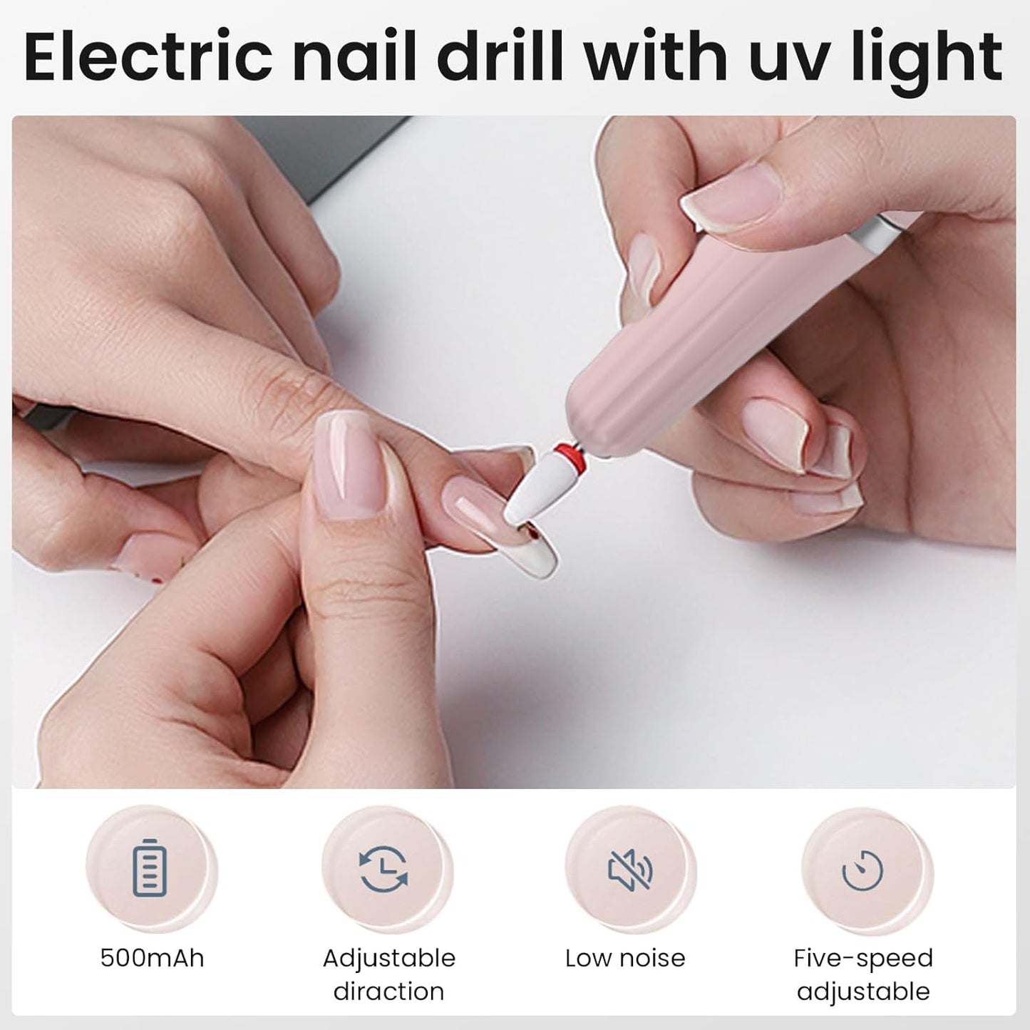 Cordless Nail Drill Electric Nail File with UV Light,Portable Professional Rechargeable Electric Nail Grinder Machine for Thick Nails,Acrylic Gel Nails & Natural Nails,for Home & Travel