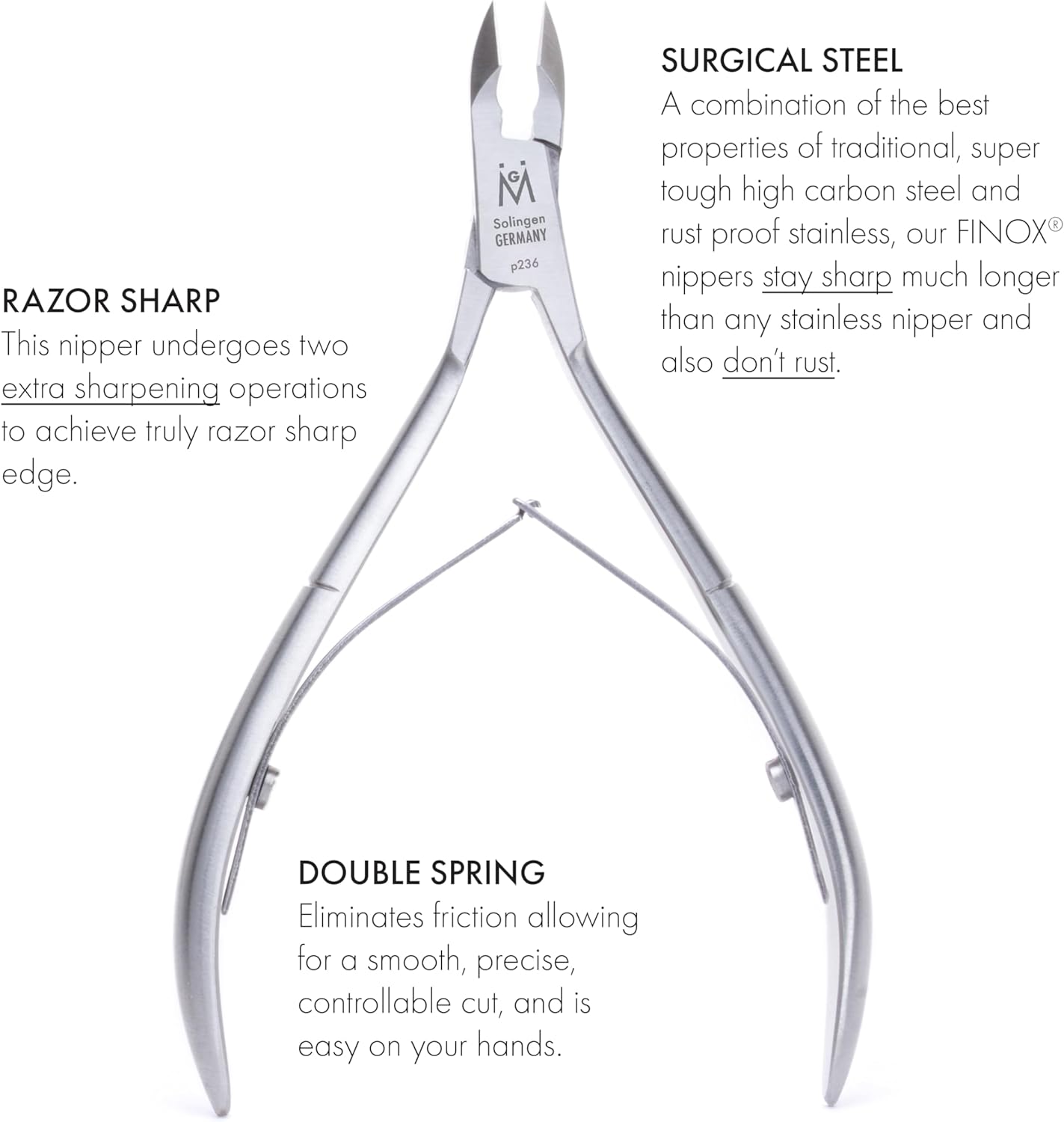 GERMANIKURE Professional Cuticle Nipper in Leather Case, Double Sharpened, Single Spring, Ethically Made in Solingen Germany