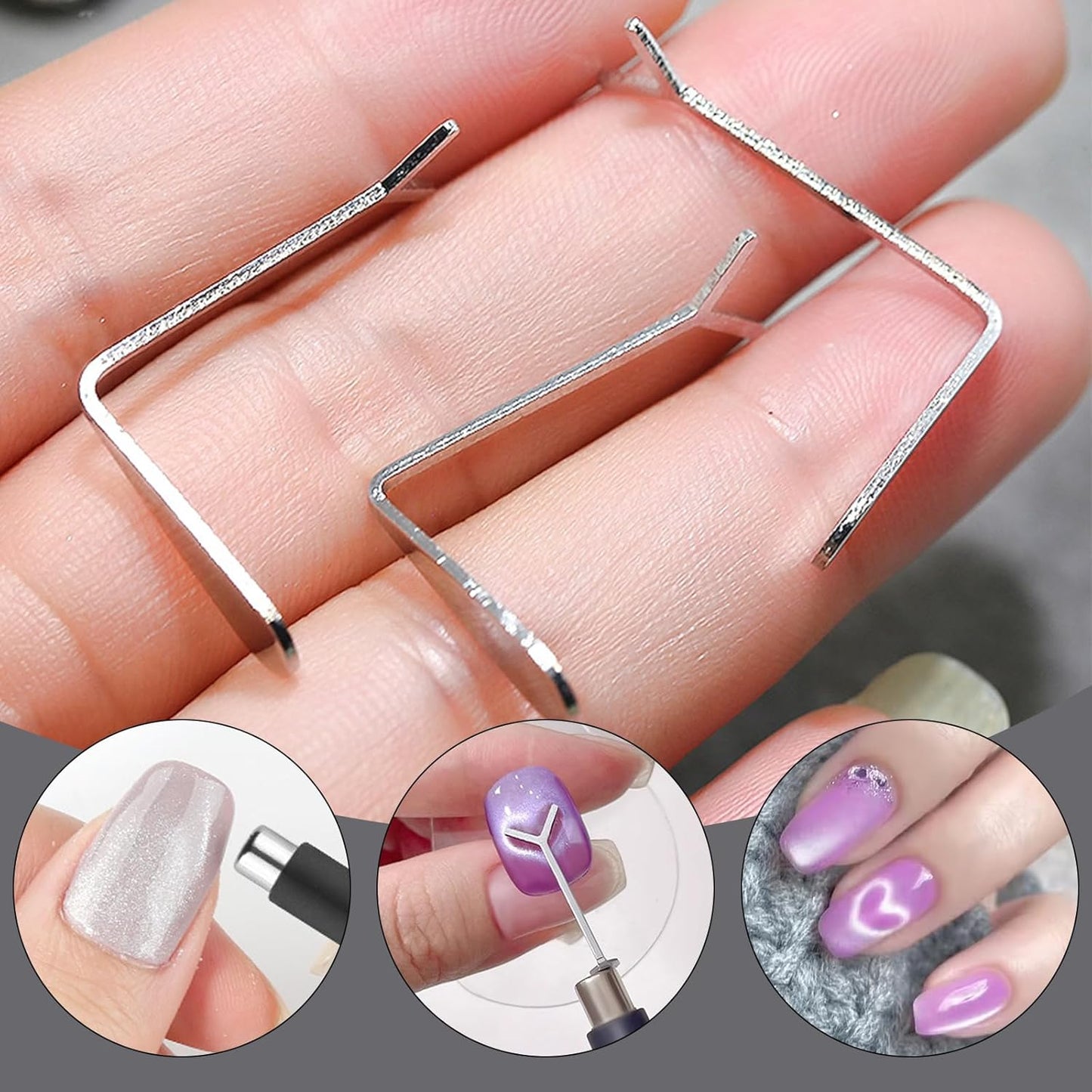WOKOTO 14 Pcs Cat Eye Magnet For Nails With 3pcs Y-Shape Iron Mold Set, Cat Eye Gel Nail Polish Magnet Tools Powerful Set Wand Magnet, Magnetic Nail Polish Square Round Heart Magnet Stick For Nails