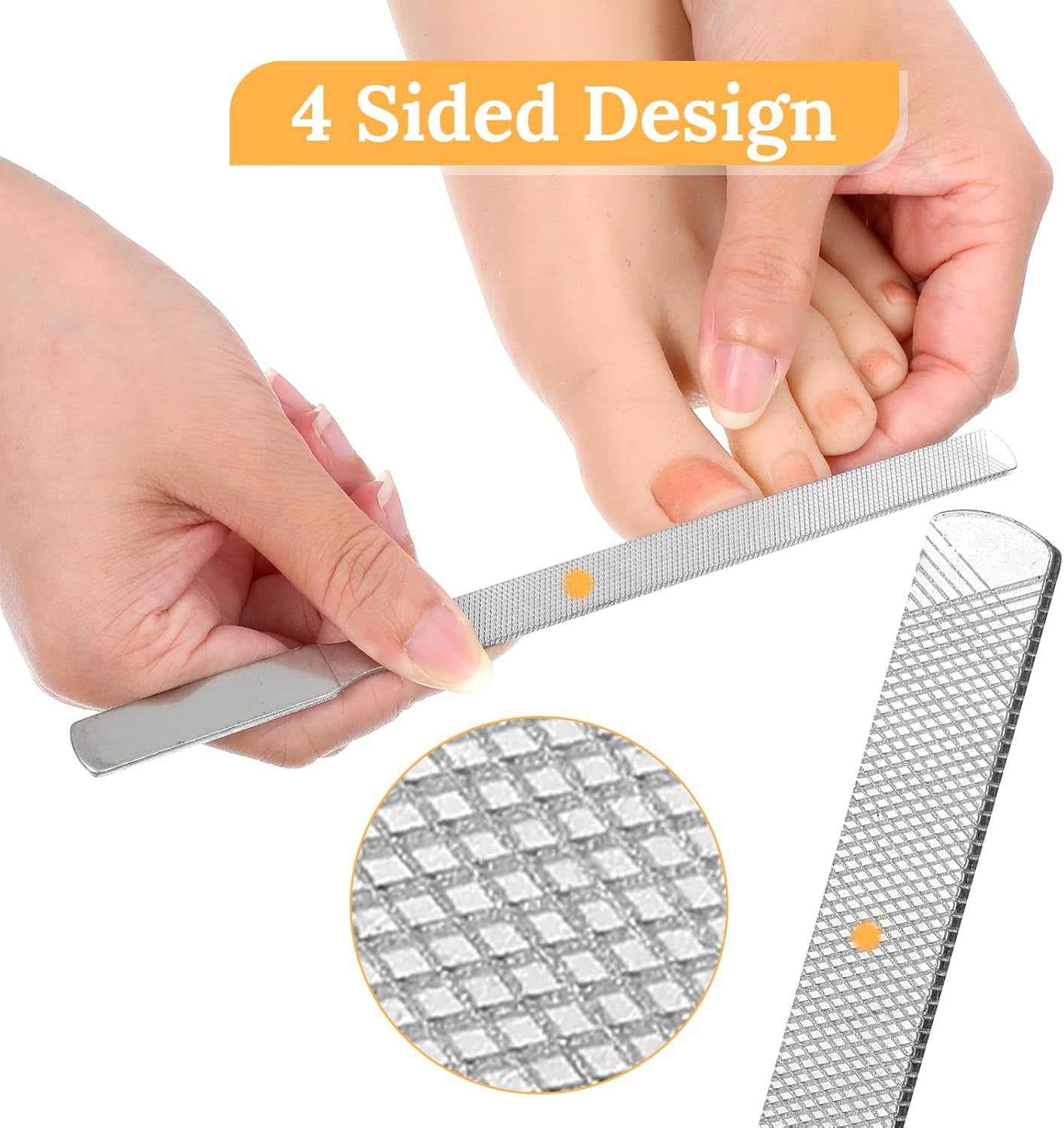 Professional Nail File Set 8 Pcs Stainless Steel Double Sided Manicure Pedicure Tools for Thick Hard Nails Non Slip Ergonomic Handle for Home Travel Salon Reusable Nail Care Kit for Fingernails