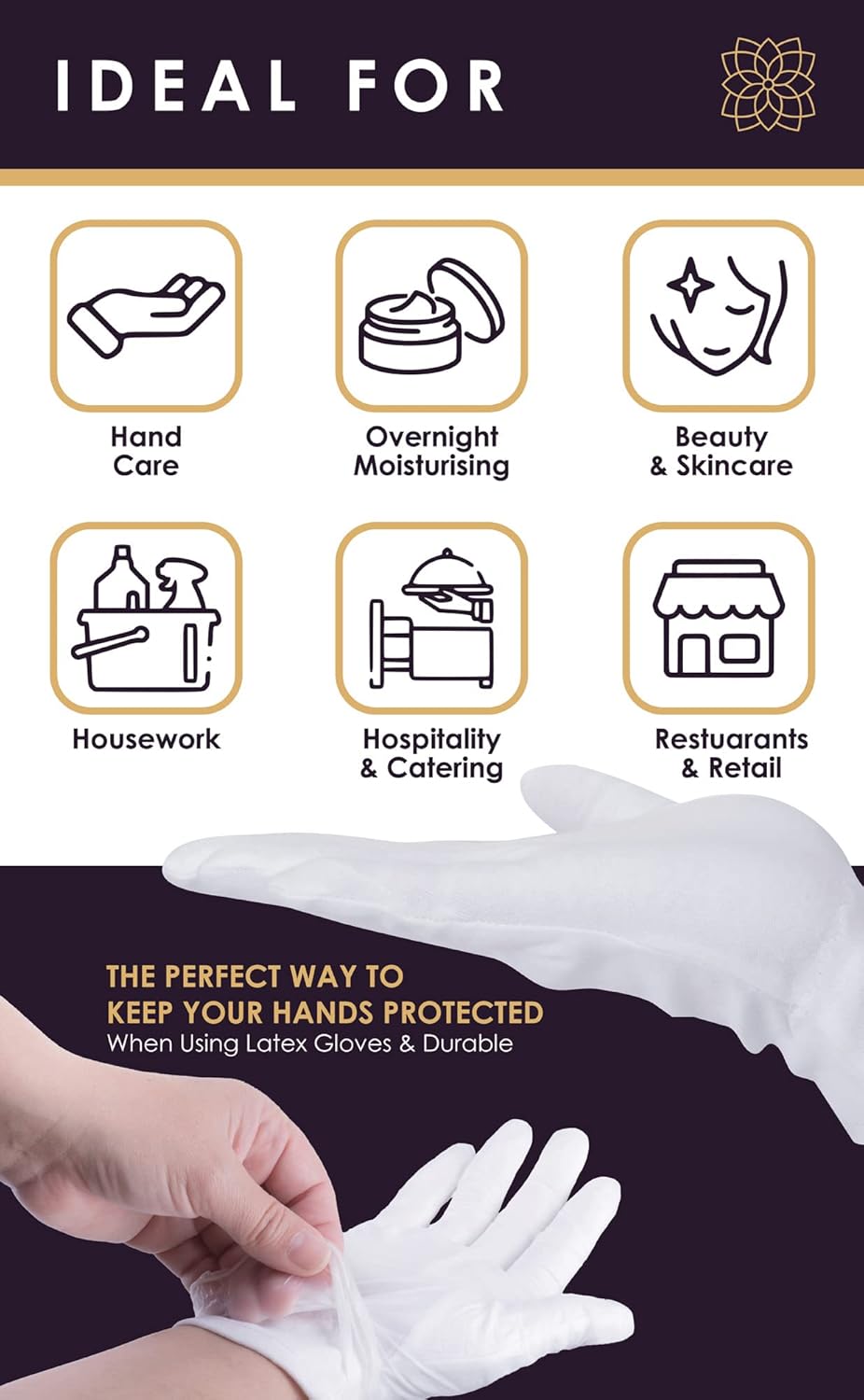 Care Wear White Cotton Gloves for Dry Hands - Overnight Eczema Moisturizing Lotion Treatment - 20 XL Jersey Glove Liners