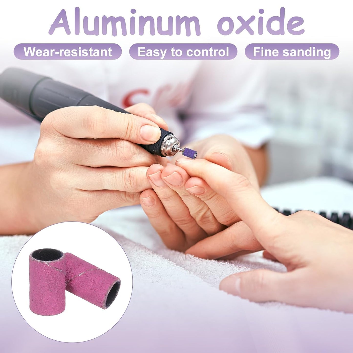 HARFINGTON 100pcs Small Sanding Bands 240 Grit for Nail Drill Bits Mini Sanding Band for Nails Gel Manicures Pink