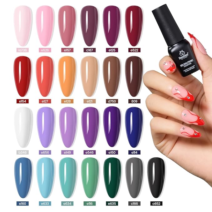 beetles Gel Polish Urban Rhythm - Fall Winter Gel Nail Polish Set Burgundy Red Nude Brown Purple 25 Colors with 3Pcs Base Top Coat Nail Art DIY Salon Manicure UV LED Soak Of Gifts for Women Girls