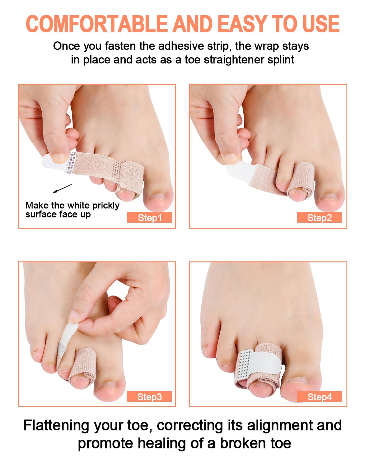 12 Pack Fabric Hammer Toe Correctors, Hammertoe Straightener, Reusable Toe Buddy Wrap Protective Broken Toe Wraps, Toe Splint for Broken Toe, Crooked toes, Bent Toes