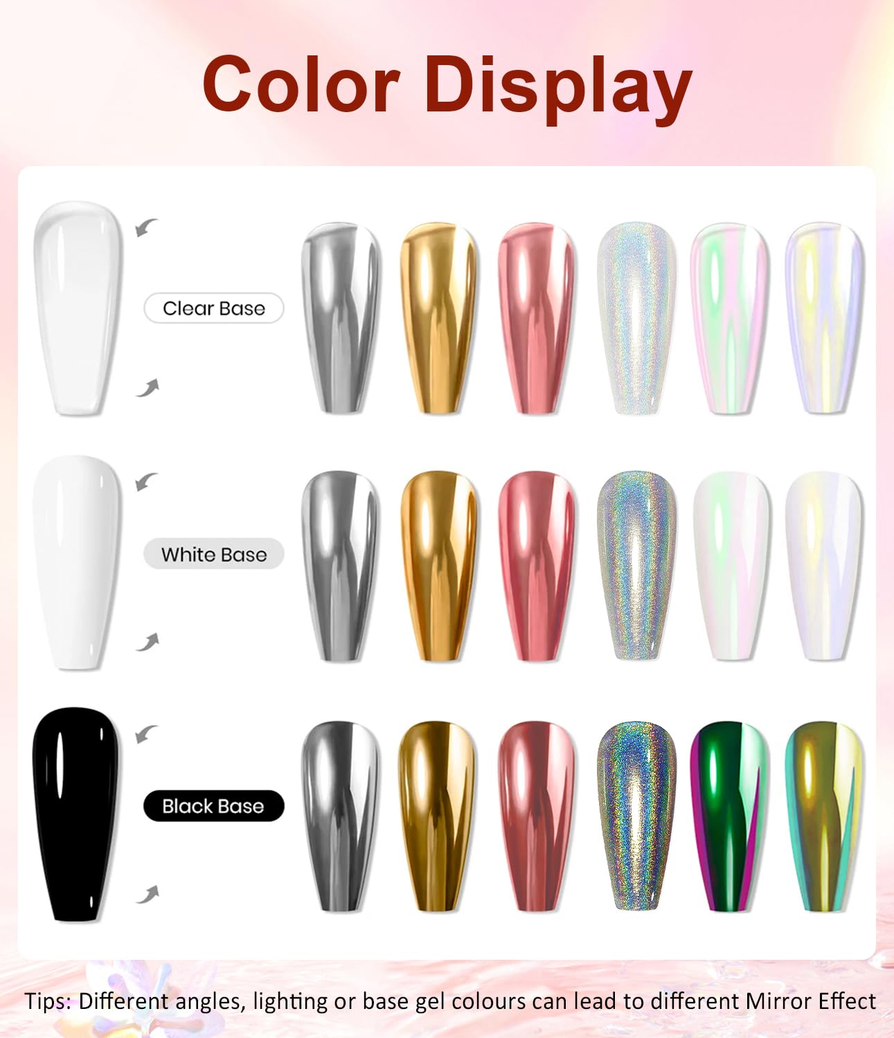 Unicorn Chrome Nail Powder 6 PCS - Mermaid Chrome Iridescent Nail Powder with Laser Mirror Effect, Holographic Chrome Powder for 3D Gel Polish DIY Salon Moonlight Pink Blue Silver Pigments