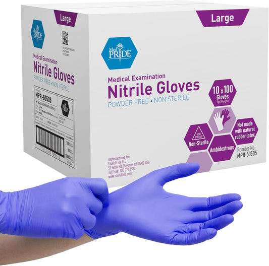 MedPride Powder-Free Nitrile Exam Gloves, Large, 100 Count, Pack of 10