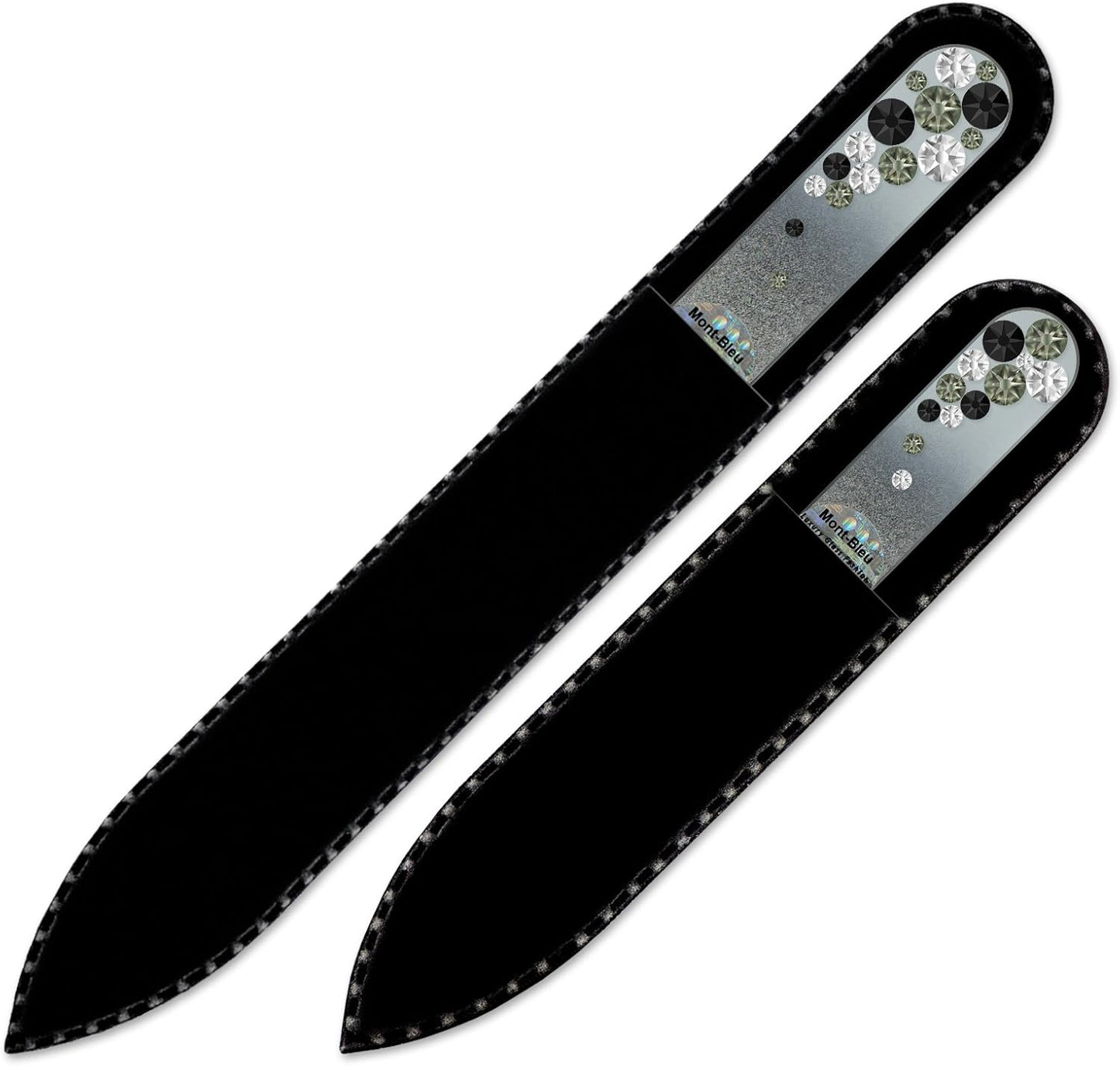 Gifts for her - Mont Bleu Premium Set of 2 Glass Nail Files Hand Decorated with Crystals - Genuine Czech Tempered Glass - Handmade Womens Gifts - Crystal Nail Files Kit for Natural Nails